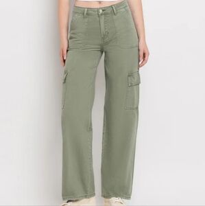 Vervet High Rise Utility Cargo Wide Leg Jeans Army Green